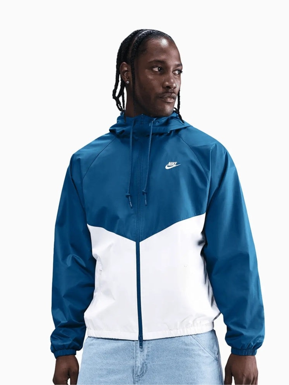 Nike Men’s Teal Blue and White Windrunner Lined Hooded Jacket A D Windbreaker